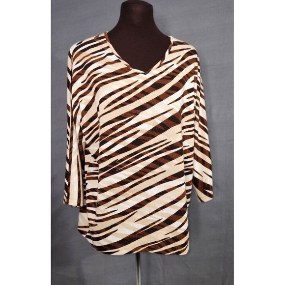 Chico’s Red Black Animal Print Tiger Stripe Tunic Length Top Size 2 (L) Womens - Picture 1 of 10